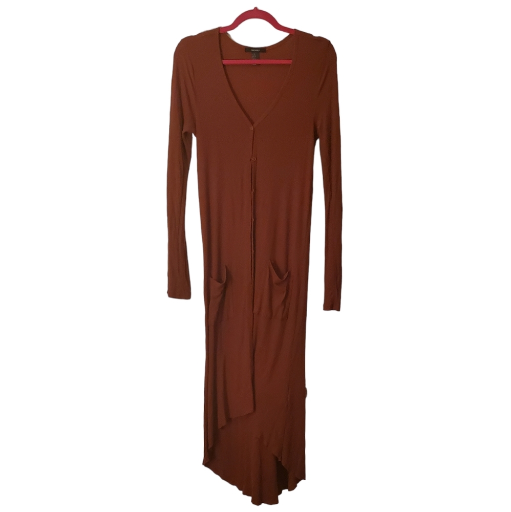 Forever 21 ribbed high low duster in rust, M